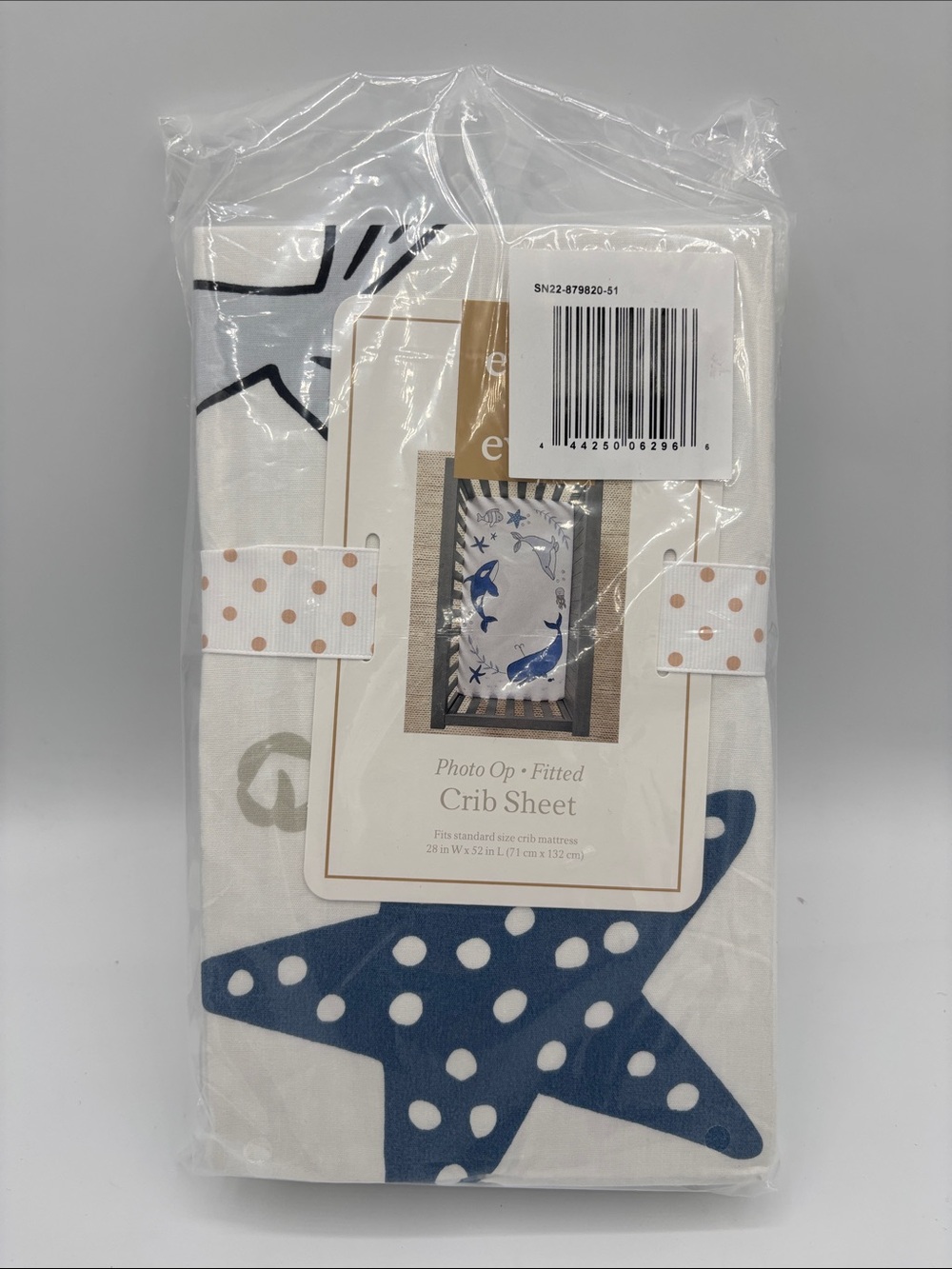 Ever & Ever Photo Op Nautical Starfish Fitted Cotton Crib Sheet - Blue and White